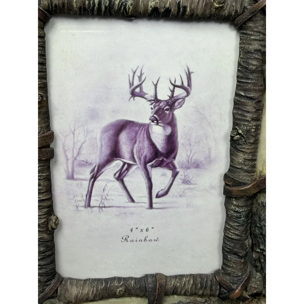 Vintage Rainbow Inc. Rustic Deer Antler Picture Frame 4x6 Cabin Lodge Decor